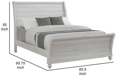 Amor King Size Bed, Planked Curved Sleigh Design, Vintage Gray Finish - Benzara