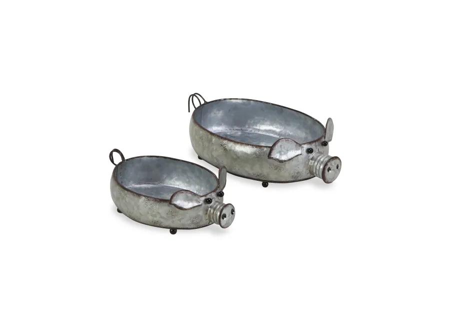 Dottie Set of 2 Galvanized Metal Piglet Planters