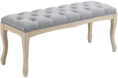 Grey Entryway Bench: 43" Linen Fabric Ottoman with Tufted Design