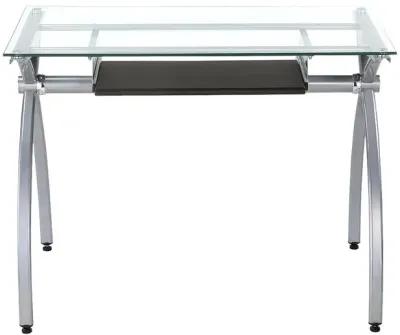 Contempo Clear Glass Top Computer Desk With Pull Out Keyboard Panel. Color: Clear