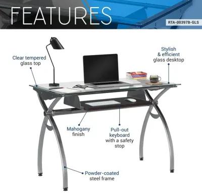 Contempo Clear Glass Top Computer Desk With Pull Out Keyboard Panel. Color: Clear