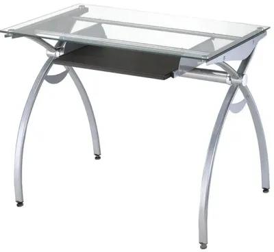 Contempo Clear Glass Top Computer Desk With Pull Out Keyboard Panel. Color: Clear