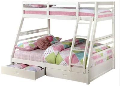 Twin Over Full Wooden Bunk Bed with Storage, White-Benzara