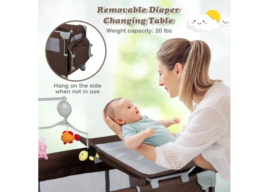 5-in-1  Portable Baby Beside Sleeper Bassinet Crib Playard with Diaper Changer