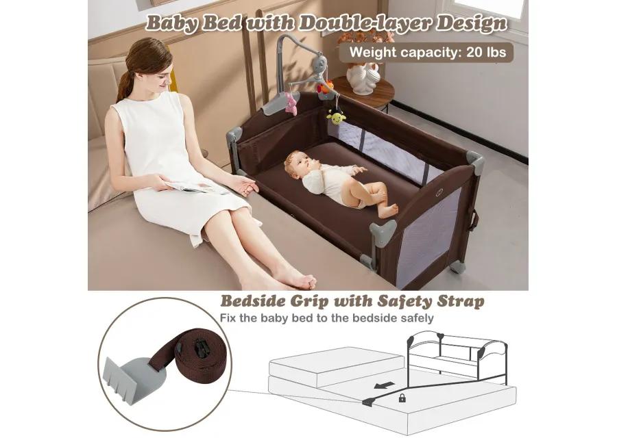 5-in-1  Portable Baby Beside Sleeper Bassinet Crib Playard with Diaper Changer