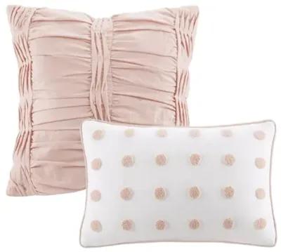 Gracie Mills Mikel Chenille Dot Cotton Jacquard Comforter Set with Euro Shams and Throw Pillows