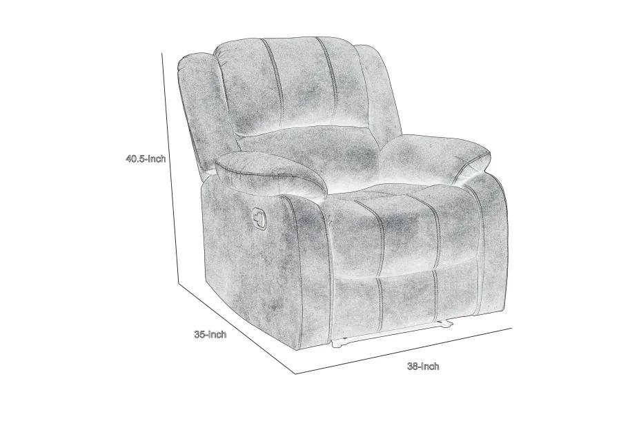 Chris 38 Inch Manual Glider Recliner Chair, Solid Wood, Light Gray Chenille - Benzara