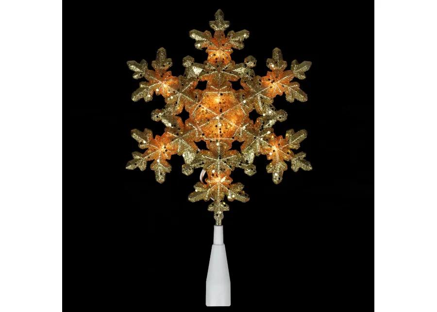 9" Pre-Lit Gold Snowflake Christmas Tree Topper - Clear Lights