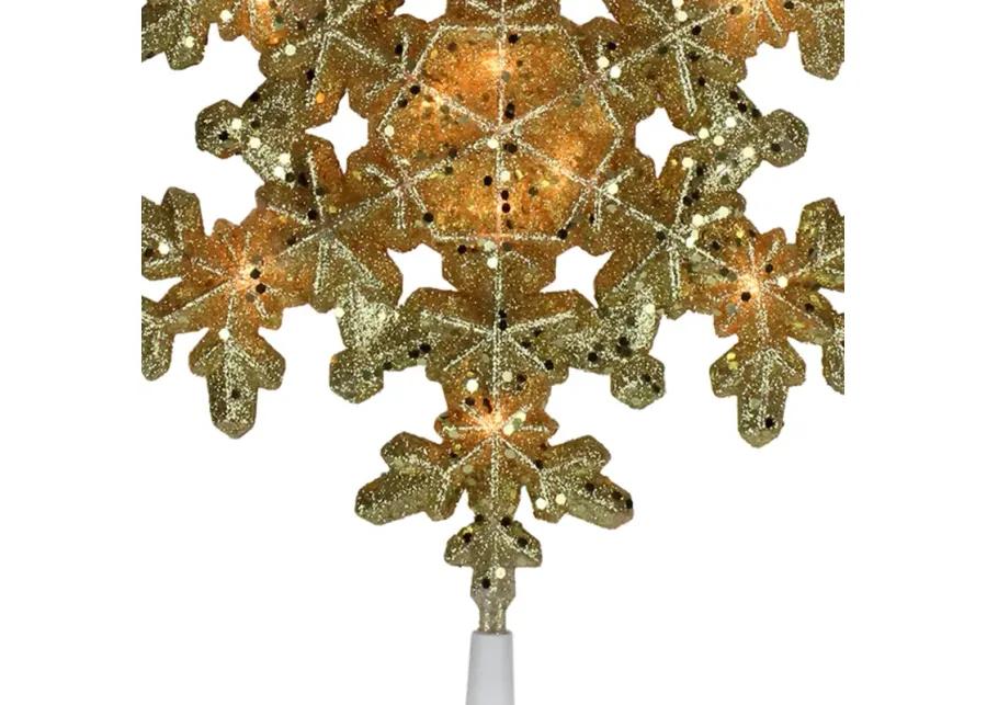 9" Pre-Lit Gold Snowflake Christmas Tree Topper - Clear Lights