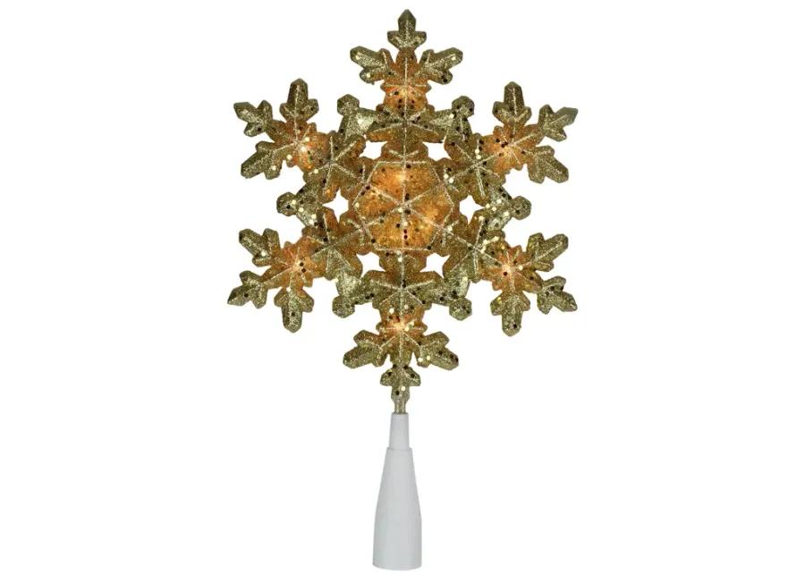 9" Pre-Lit Gold Snowflake Christmas Tree Topper - Clear Lights