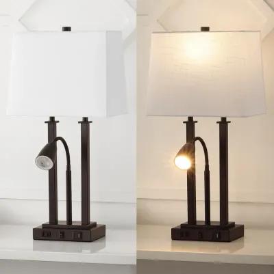 Blaire 23.75" 2-Light Modern Farmhouse Metal LED Table Lamp with USB Charging port, Adjustable Reading Light and AC Outlet, Oil Rubbed Bronze