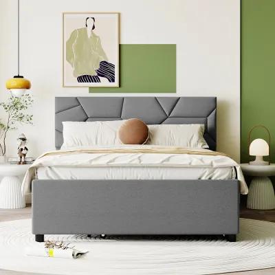 Merax Upholstered Platform Bed with Brick Pattern Headboard and Twin Size Trundle