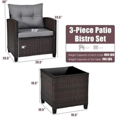 Hivvago 3 Pieces Rattan Patio Furniture Set with Washable Cushion