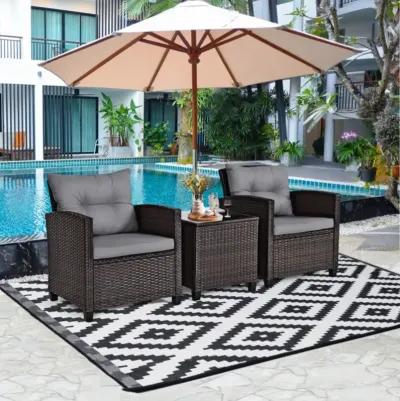 Hivvago 3 Pieces Rattan Patio Furniture Set with Washable Cushion