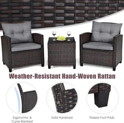 Hivvago 3 Pieces Rattan Patio Furniture Set with Washable Cushion