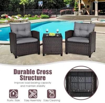 Hivvago 3 Pieces Rattan Patio Furniture Set with Washable Cushion