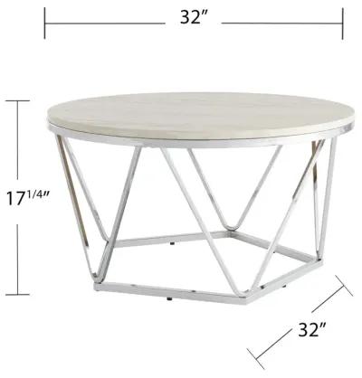 Homezia 33" Silver Manufactured Wood And Metal Round Coffee Table