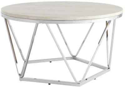 Homezia 33" Silver Manufactured Wood And Metal Round Coffee Table