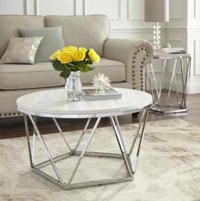 Homezia 33" Silver Manufactured Wood And Metal Round Coffee Table