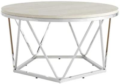 Homezia 33" Silver Manufactured Wood And Metal Round Coffee Table