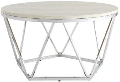 Homezia 33" Silver Manufactured Wood And Metal Round Coffee Table