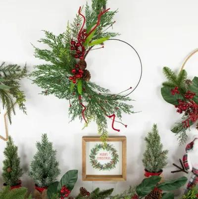 Mixed Greenery and Berry Artificial Asymmetrical Christmas Wreath  18-Inch  Unlit