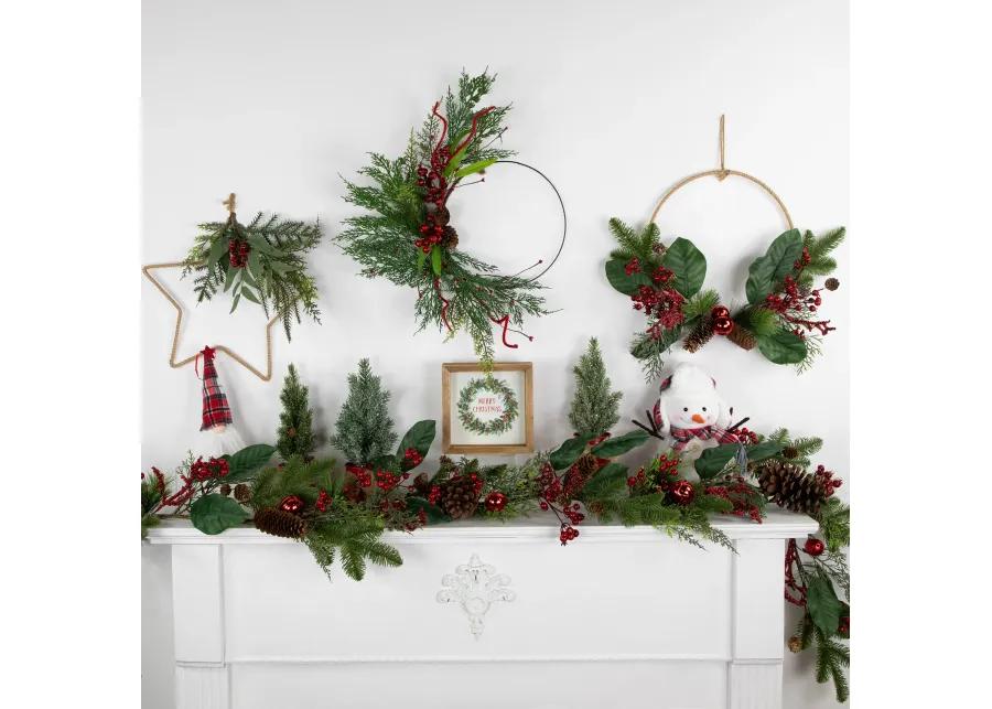 Mixed Greenery and Berry Artificial Asymmetrical Christmas Wreath  18-Inch  Unlit