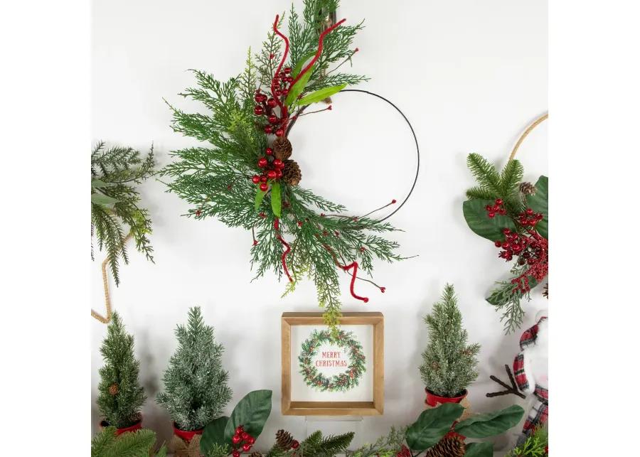 Mixed Greenery and Berry Artificial Asymmetrical Christmas Wreath  18-Inch  Unlit