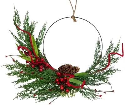 Mixed Greenery and Berry Artificial Asymmetrical Christmas Wreath  18-Inch  Unlit