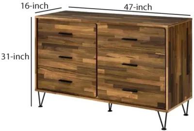 Dresser with 6 Drawers and Butcher Block Pattern, Brown-Benzara