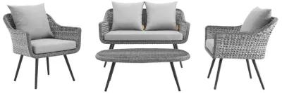 Modway - Endeavor 4 Piece Outdoor Patio Wicker Rattan Loveseat Armchair and Coffee Table Set Gray