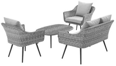 Modway - Endeavor 4 Piece Outdoor Patio Wicker Rattan Loveseat Armchair and Coffee Table Set Gray