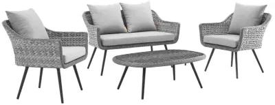 Modway - Endeavor 4 Piece Outdoor Patio Wicker Rattan Loveseat Armchair and Coffee Table Set Gray