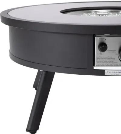 LeisureMod Walbrooke Outdoor Patio Aluminum Round Fire Pit Side Table with Lid