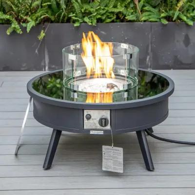 LeisureMod Walbrooke Outdoor Patio Aluminum Round Fire Pit Side Table with Lid