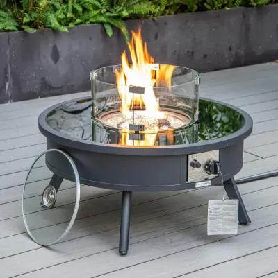 LeisureMod Walbrooke Outdoor Patio Aluminum Round Fire Pit Side Table with Lid