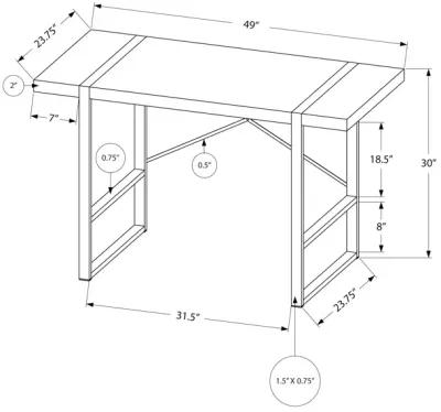 Monarch Specialties I 7662 Computer Desk, Home Office, Laptop, 48"L, Work, Metal, Laminate, Grey, Contemporary, Modern