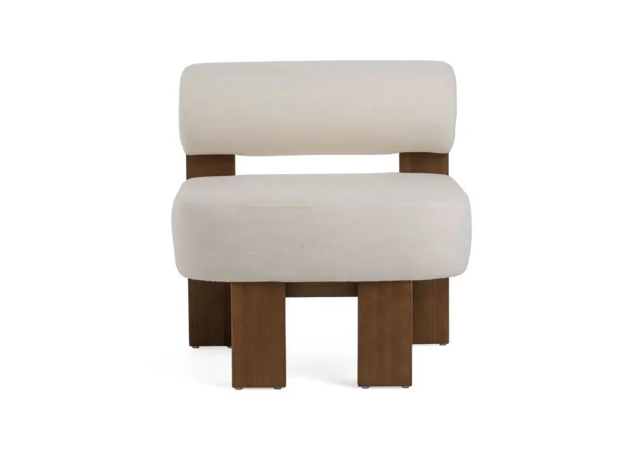 Cid Rosy 31 Inch Accent Chair, Off White Fabric, Foam Cushions, Brown Wood - Benzara