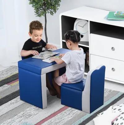 Blue Kids' Multitasker: 2-in-1 Sofa/Table Set with Storage