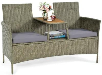 2-Person Patio Rattan Conversation Furniture Set with Coffee Table