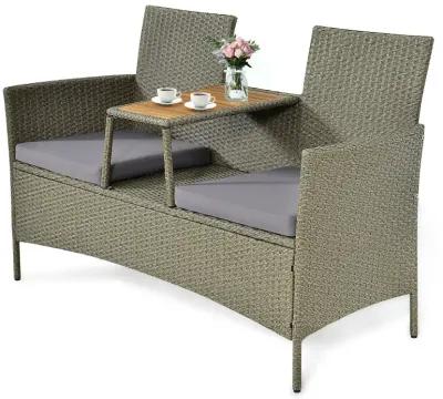 2-Person Patio Rattan Conversation Furniture Set with Coffee Table