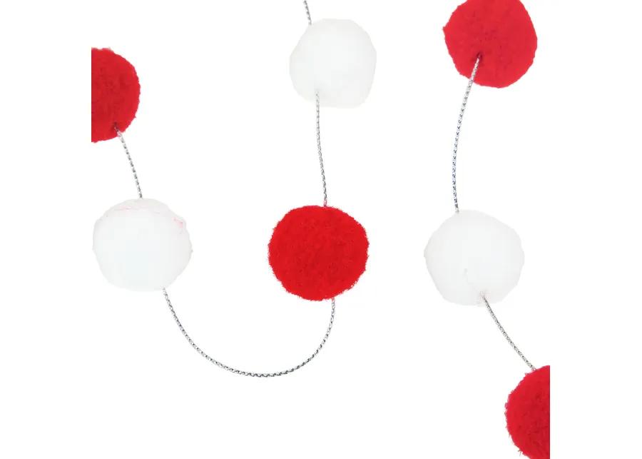 9' Red and White Plush Snowball Christmas Garland