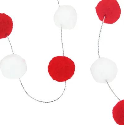 9' Red and White Plush Snowball Christmas Garland