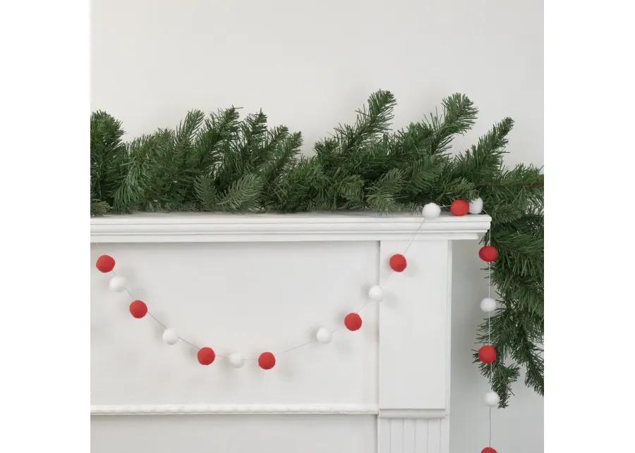 9' Red and White Plush Snowball Christmas Garland