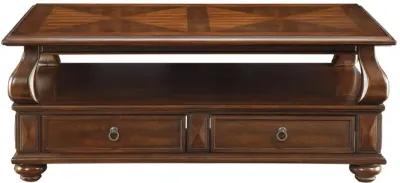 Elegant Coffee Table With 2 Drawers , Walnut Brown-Benzara