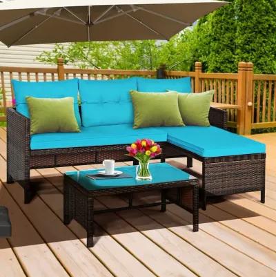 3 Pieces Patio Wicker Rattan Sofa Set