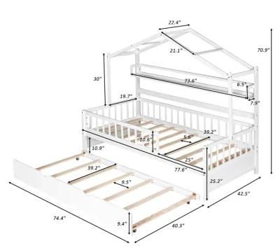 Merax Wooden House Bed with Twin Size Trundle