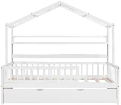 Merax Wooden House Bed with Twin Size Trundle