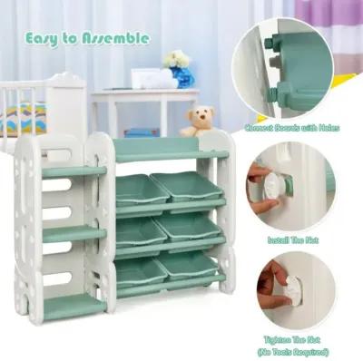 Hivvago Kids Toy Storage Organizer with Bins and Multi-Layer Shelf for Bedroom Playroom