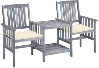 vidaXL Patio Chairs with Tea Table and Cushions Solid Acacia Wood